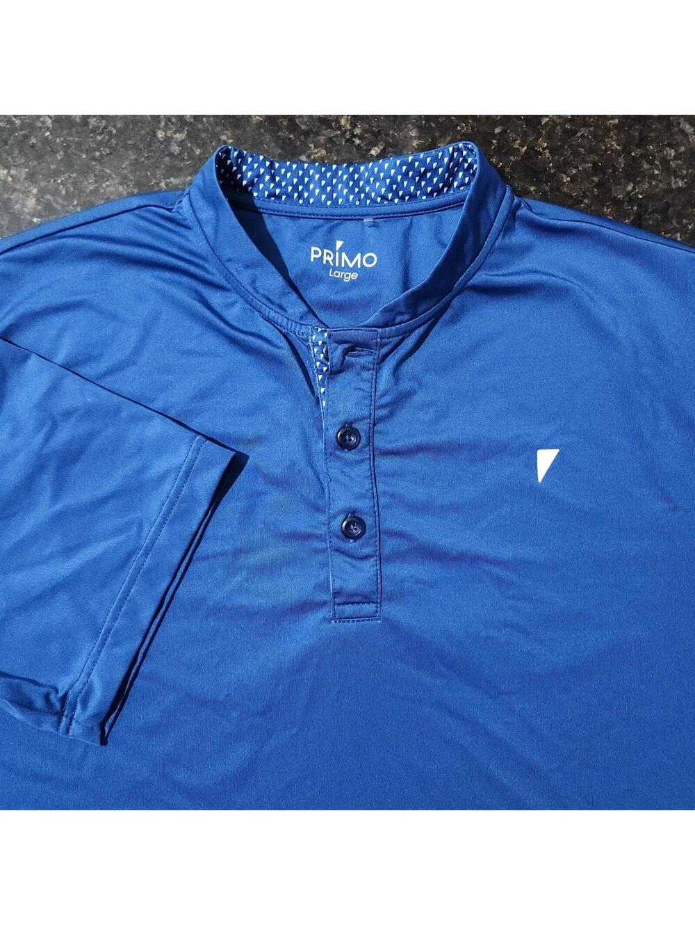 Primo Blade Collar Golf Polo Shirt Performance Stretch Mens Large Blue Logo